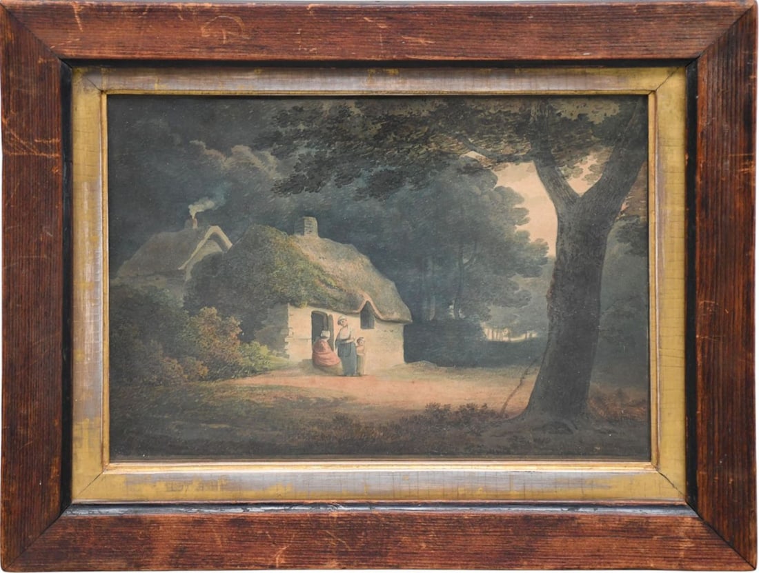 Antique English Watercolor, courtyard Scene, framed 13x16-1/2 inches: Antique English Watercolor, courtyard Scene, framed 13x16-1/2 inches