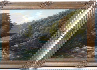 T. Dawson 19th Century English school, Landscape fishing the River, - 20x30 overall framed sizes is