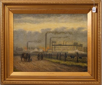 J.D. Clark-  19th Century English school, oil on board, Industrial Scene, 20 x 25 inches.