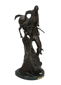 Frederic Remington (American, 1861-1909) "Mountain Man" bronze sculpture. This bronze sculpture