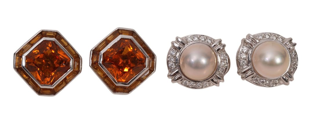 14K & 18K White Gold Earrings. 14K button pearl earrings with diamond accents .75" wt. 14.4 grams (1 of 10)