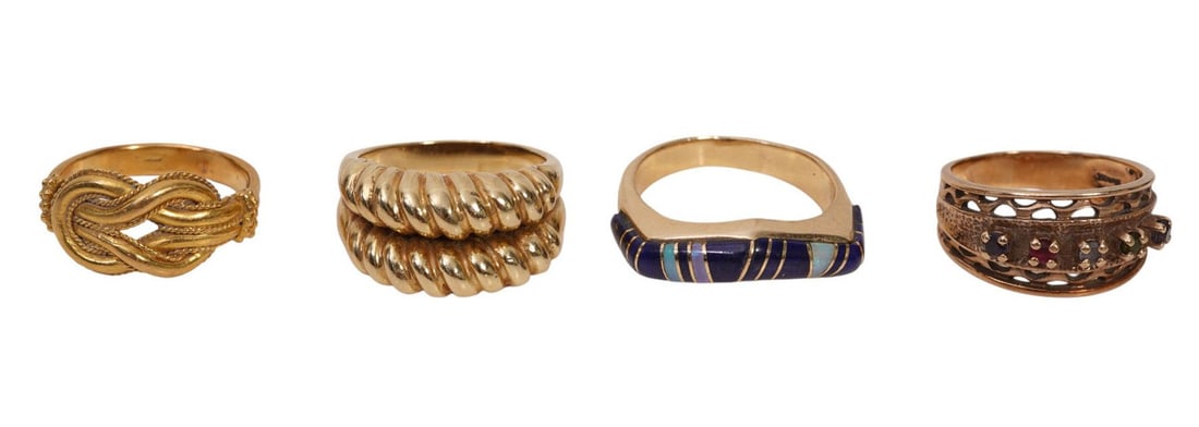 10K & 14K Yellow Gold Rings. 10K multi stone ring, size 8, wt 5.1 grams and 3 14K yellow gold (1 of 10)