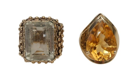 2 - 14K Yellow Gold Gemstone Rings. Citrine & Cardow Yellow Topaz ring. WT. 28.23 grams Size 8