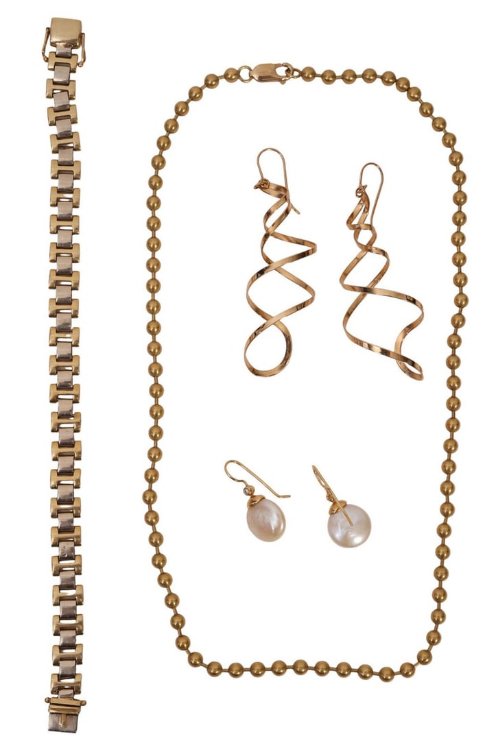 14K Yellow Gold Necklace, Bracelet & Earrings. Bead Necklace 18" , linked bracelet 8" and earrings (1 of 12)