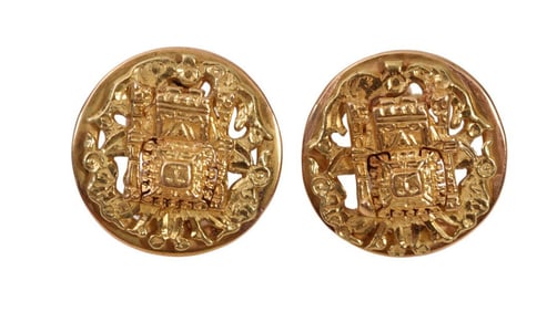 18K Yellow Gold Aztec Mayan Cufflinks. Wt. 27.7 grams