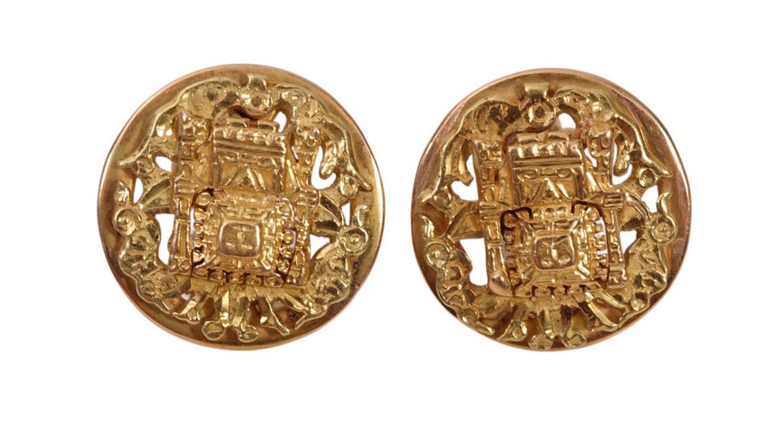 18K Yellow Gold Aztec Mayan Cufflinks. Wt. 27.7 grams: 18K Yellow Gold Aztec Mayan Cufflinks. Wt. 27.7 grams