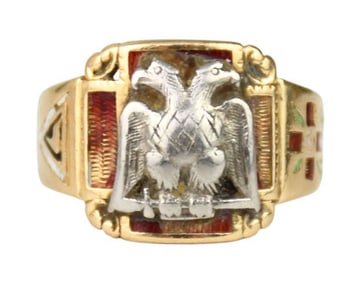 14K Yellow Gold Scottish Rite Masonic Men's Ring. Vintage 14K Gold Scottish Rite Ring, Masonic Ring