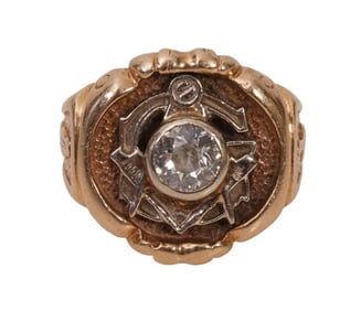 14K Yellow Gold Masonic Diamond Signet Ring. Size 8.5 wt. 11.2 grams. 3/4 carat paved diamond SI1-2