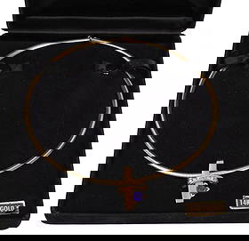 14K Yellow Gold Omega Necklace with Pendant. Necklace 16", Amethyst Diamond Pendant 1.25" Wt. 28.6: 14K Yellow Gold Omega Necklace with Pendant. Necklace 16", Amethyst Diamond Pendant 1.25" Wt. 28.6 grams