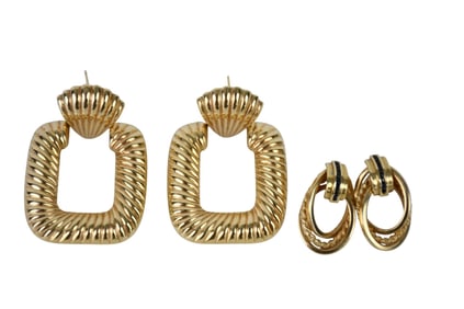 2 Pair of 14K Yellow Gold Earrings. Wt. 17.4 grams, .75" - 1.5"