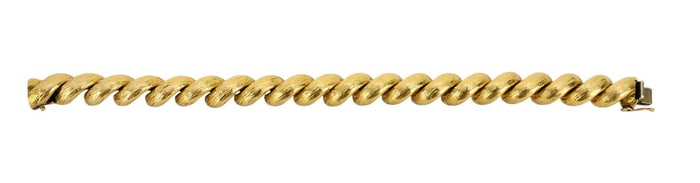 18K Yellow Gold Italy Macaroni Bracelet. 8" wt. 43.3