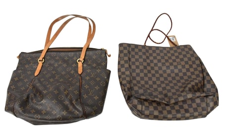 Lot of 2 Vintage Louis Vuitton Handbags, 1 Monogram Tote (16"W x 11"H), 1 Damier Ebene Tote (14"W x