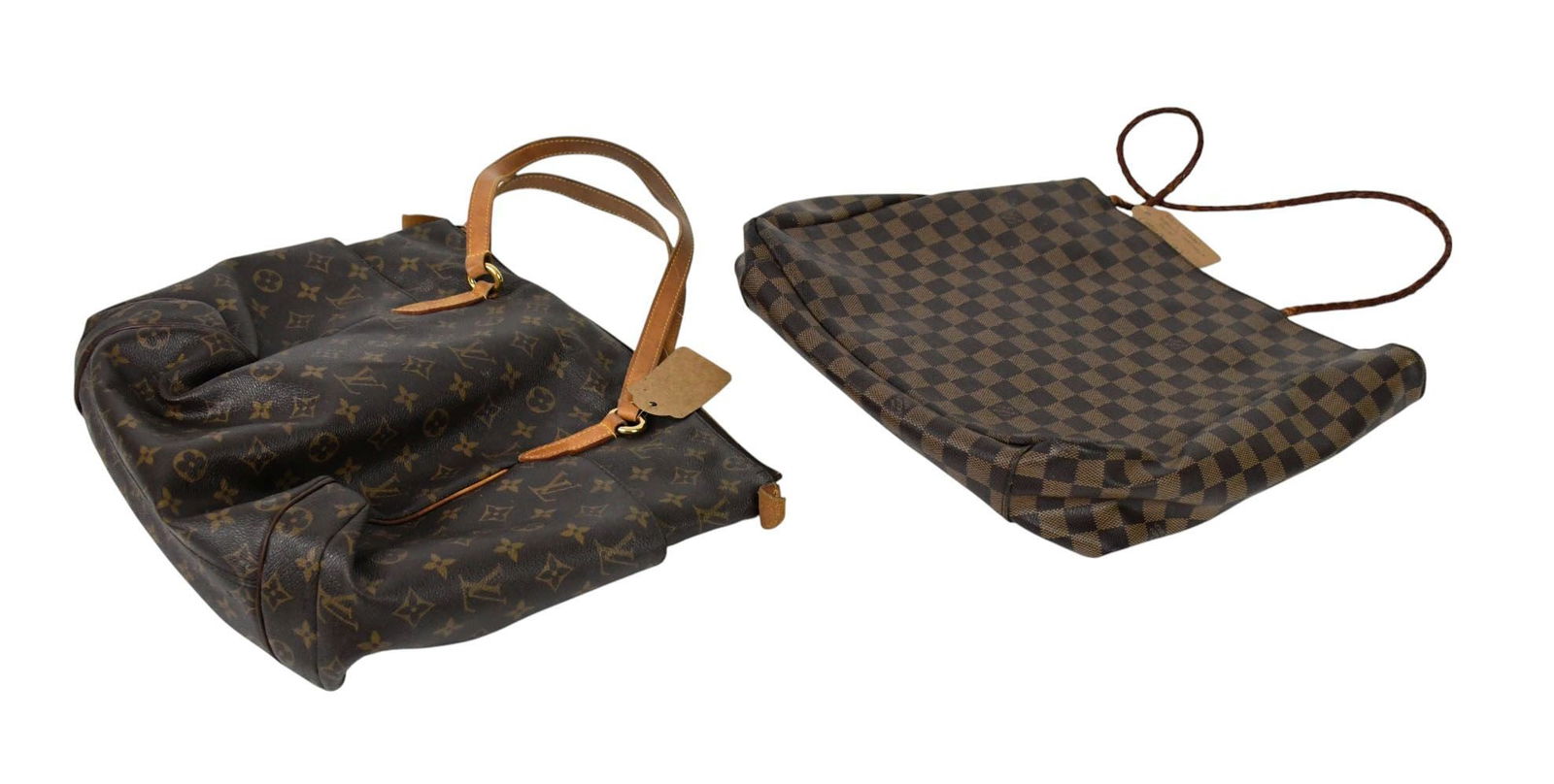 Lot of 2 Vintage Louis Vuitton Handbags, 1 Monogram Tote (16"W x 11"H), 1 Damier Ebene Tote (14"W x - 4
