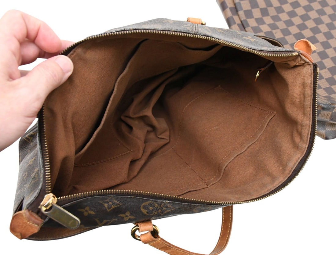 Lot of 2 Vintage Louis Vuitton Handbags, 1 Monogram Tote (16"W x 11"H), 1 Damier Ebene Tote (14"W x - 5