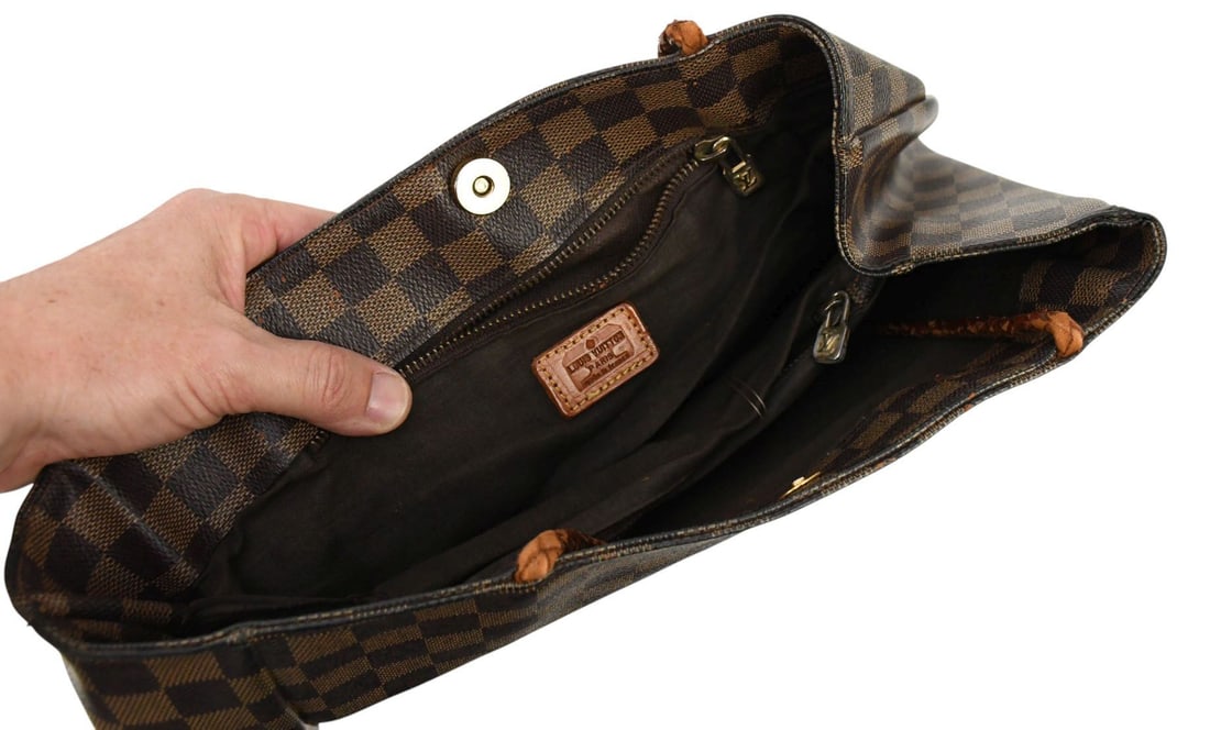 Lot of 2 Vintage Louis Vuitton Handbags, 1 Monogram Tote (16"W x 11"H), 1 Damier Ebene Tote (14"W x - 6