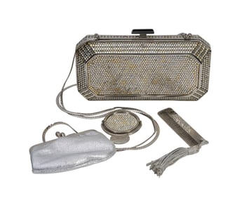Judith Lieber Evening Handbag with Chain and  Interior Change Purse, Mirror, & Comb, 3 1/2"h x 6