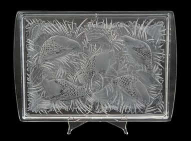 Lalique Serving Tray, Perdrix-Patridge, 18"h x 12"d