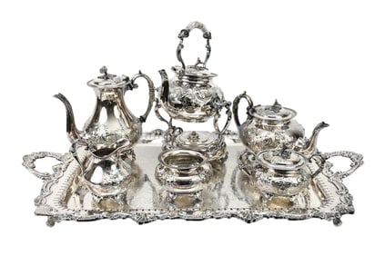 Sheffield Kentshire Silver Plate Tea Service, incl; Water Kettle On Stand, Teapot, Coffee Pot,
