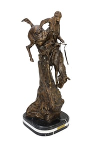 After Frederic Remington "Mountain Man" Bronze - Large patinated bronze sculptured recast of a