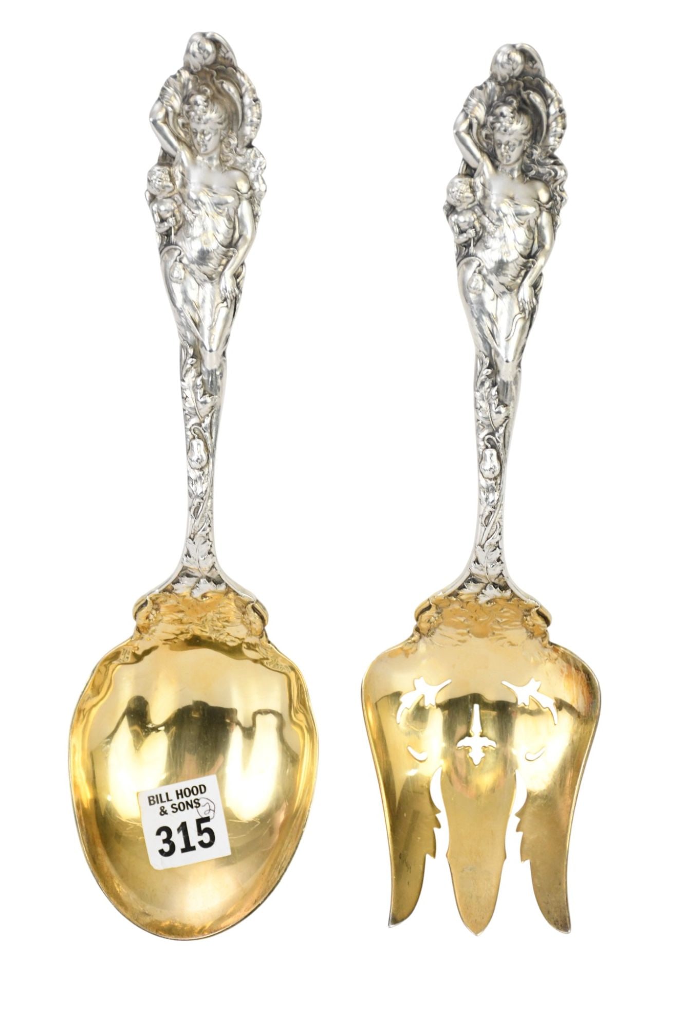 Reed & Barton Sterling Silver Serving Pcs. With Vermeil Wash, Love Disarmed Pattern, 14 ozt. 10: Reed & Barton Sterling Silver Serving Pcs. With Vermeil Wash, Love Disarmed Pattern, 14 ozt. 10 5/8"L & 10 3/8"L
