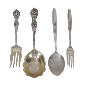 4 Sterling Silver Serving Pcs, Towle & Baker Manchester Daffodil, 8 5/8"L Largest Spoon 6 ozt