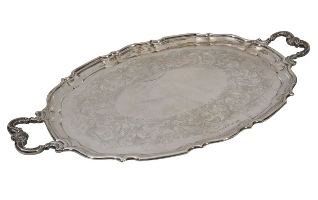 Birks Sterling Silver Sterling Tray, 25 1/4"L x 15"w, 76 ozt: Birks Sterling Silver Sterling Tray, 25 1/4"L x 15"w, 76 ozt