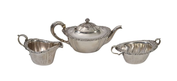 Gorham Sterling Silver Tete a Tete, 3 1/2"h x 9"w Teapot, 13 ozt (creamer has Interior repair on