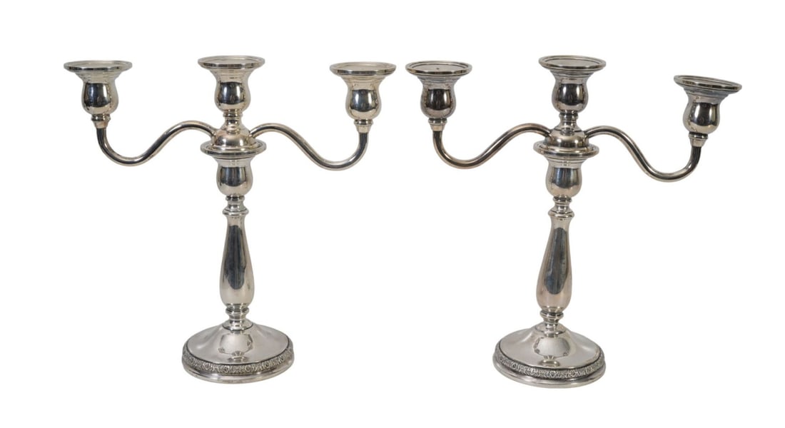 Pair International Sterling Silver Candelabra, Prelude Pattern, 9 3/4"h x 10"w (1 of 7)
