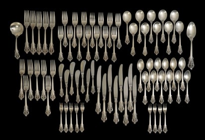 Wallace Sterling Silver Flatware Set, incl; Grand Baroque Pattern, 8 Dinner Knives (9"L), 5 Dinner