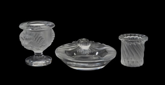 3 Pcs Lalique France Crystal, Tete de Lion & Smyrne  - France, 20th century. Frosted and polished