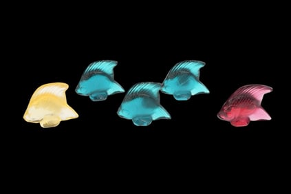 Five Lalique Crystal Angel Fish Figurines - France, 20th century. Five (5) tropical angel fish