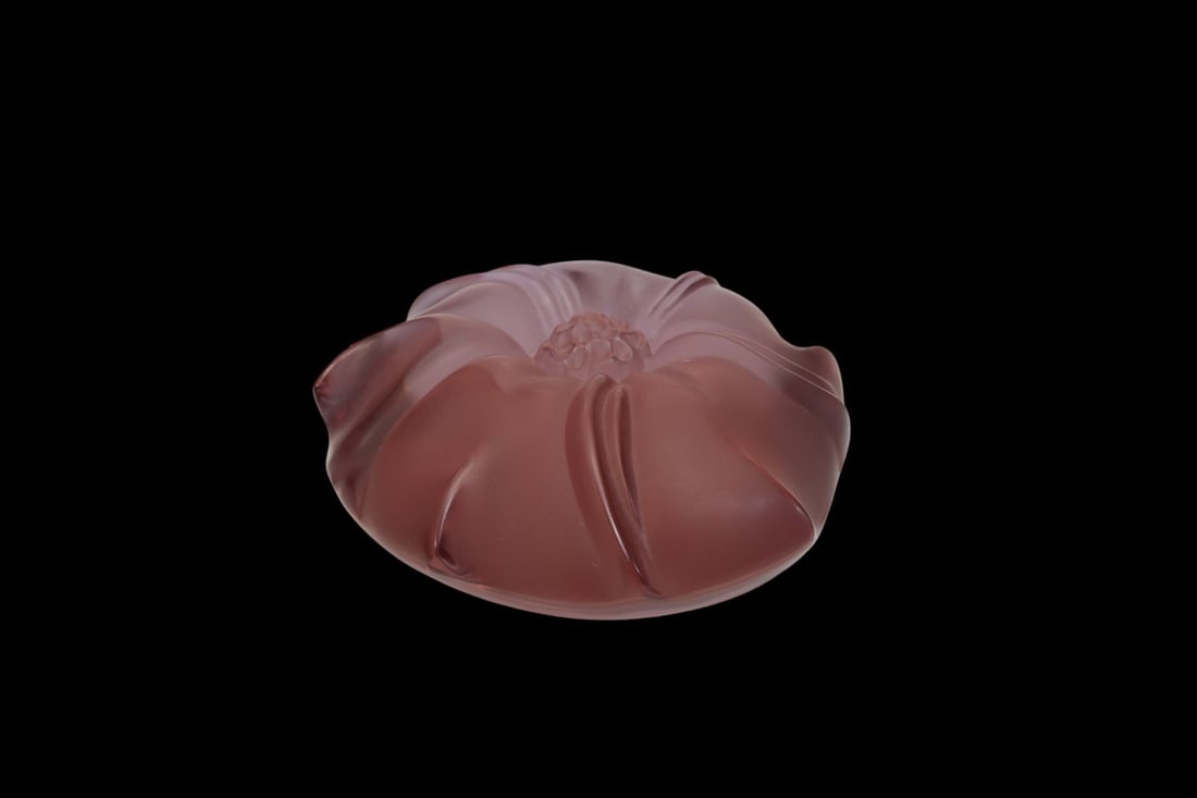 Lalique 'Jimson' Flower Crystal Paperweight - France, 20th century. Smokey purple-pink crystal with (1 of 9)