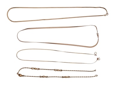 10K and 14K Yellow Gold Lot. 3 14K yellow gold necklaces 16" - 20", wt. 16.3 grams and 1 10K yellow