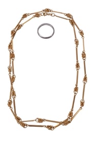 18k Yellow Gold Necklace & Platinum Ring. 18k Yellow Gold necklace 30", wt. 32.6 grams. Platinum