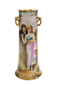 Antique Porcelain hand-painted tall vase. European porcelain, often referred to as Sevres or Dresden