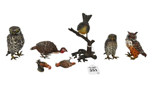 Grouping of Vienna Cold Painted Bronze Bird Figurines - C. 1900, Vienna, Austria. A grouping of