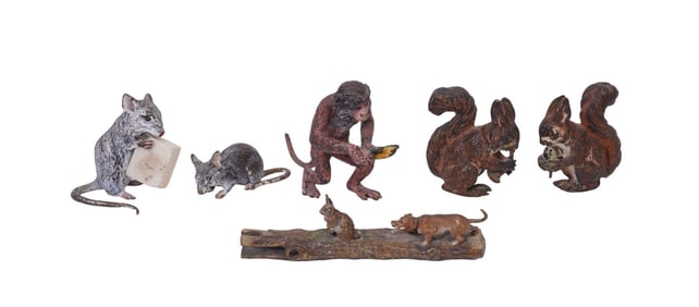 Grouping of Vienna Cold-Painted Bronze Animal Figures - C. 1900, Vienna, Austria. A grouping of six