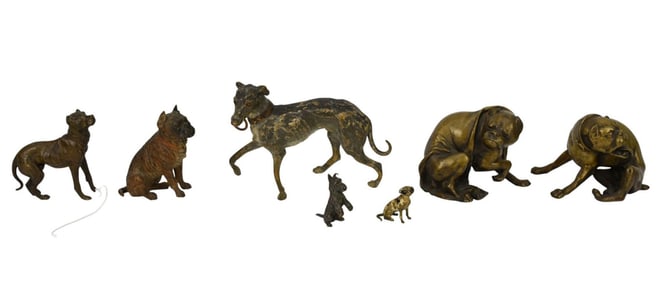 Grouping of Continental Bronze Dog Figurines, C. 19th-Early 20th Century - Austria, Germany,