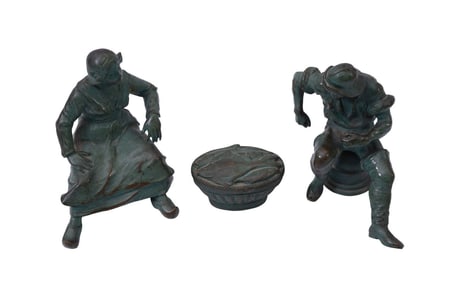 Three Continental Patinated Bronze Figurines, 19th Century - Three antique verdigris patinated