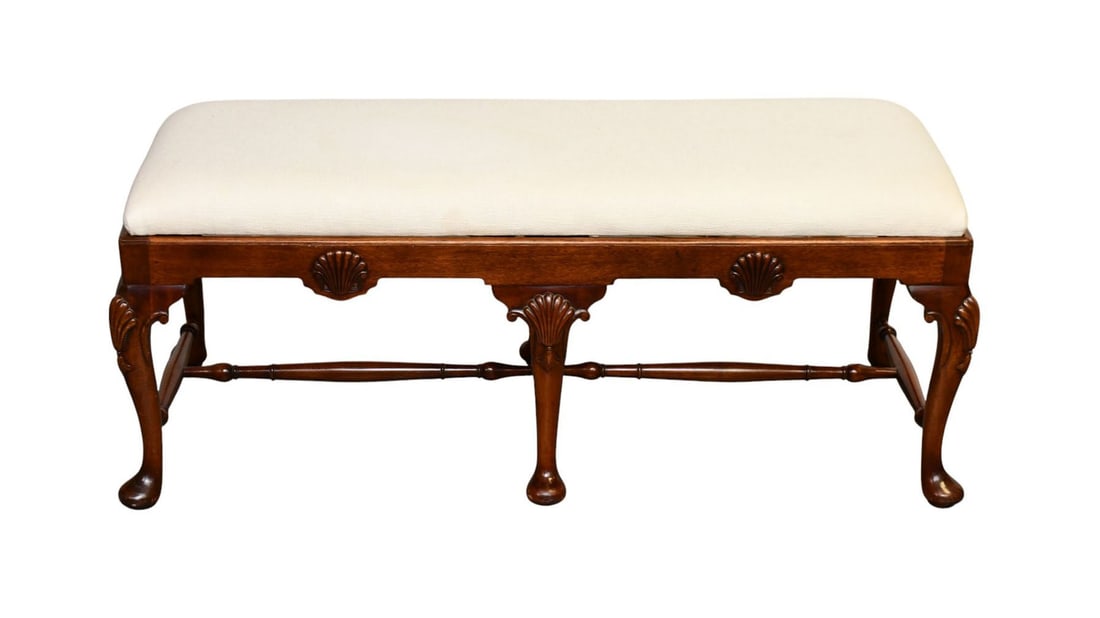 Queen Anne Style Bench with 6 Legs and Upholstered Top, 20"H x 46"w x 18"d (1 of 4)