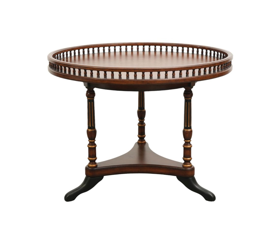 Mahogany Center Table With Gallery Rim, Faux Leather Surface on Trifed Base, 28"h x 36"dia (1 of 7)