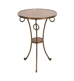 Regency Style Side Table, Bronze Color Frame, Mahogany Surfaces, 24 1/2"h x 16 1/2"dia