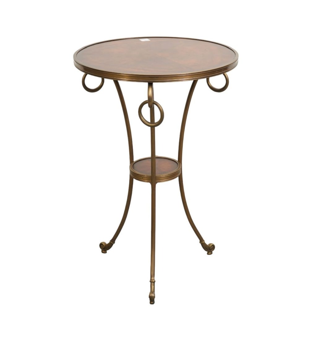 Regency Style Side Table, Bronze Color Frame, Mahogany Surfaces, 24 1/2"h x 16 1/2"dia (1 of 4)
