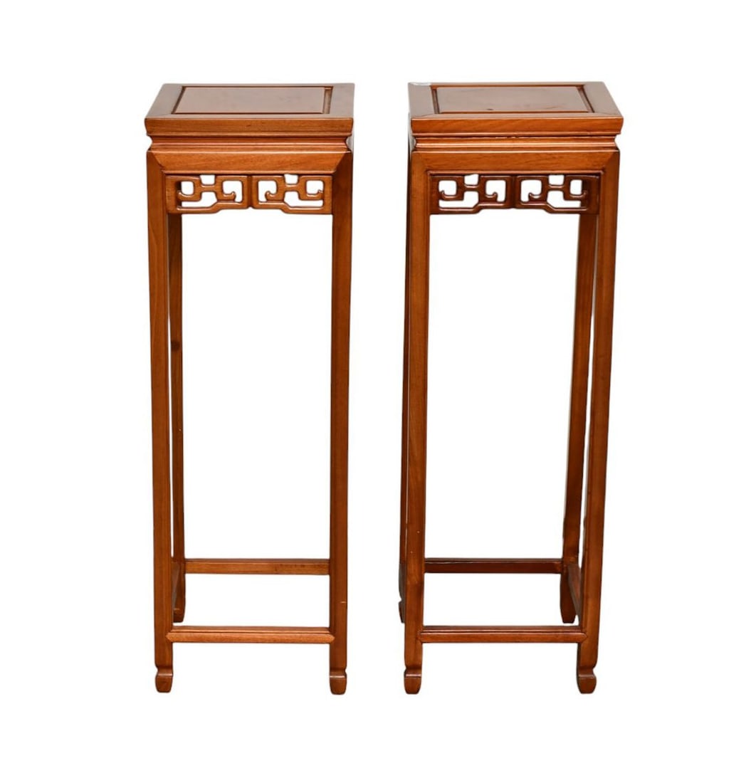 Pair Teak Chinese Style Pedestals, 36"h x 12" square: Pair Teak Chinese Style Pedestals, 36"h x 12" square