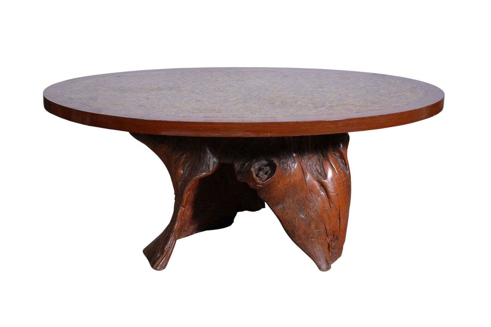 Table with "Tree Trunk" Base and Oval Top with Poured Resin Pebble Top, 28 1/2"h x 66"w x (1 of 7)