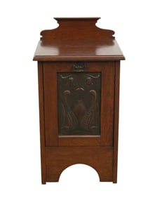 Art Nouveau Coal Scuttle with Metal Front Panel, 28"h x 15"square