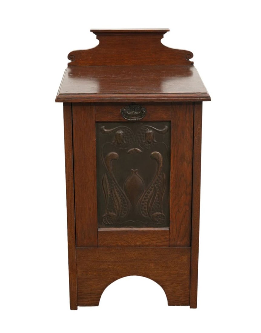 Art Nouveau Coal Scuttle with Metal Front Panel, 28"h x 15"square (1 of 7)