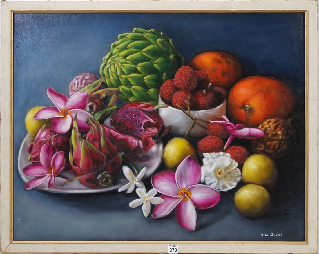 Mon Jones (20/21st Century) Oil on Canvas " Colorful Still Life Fruits" Signed Lower Right. Canvas (1 of 9)