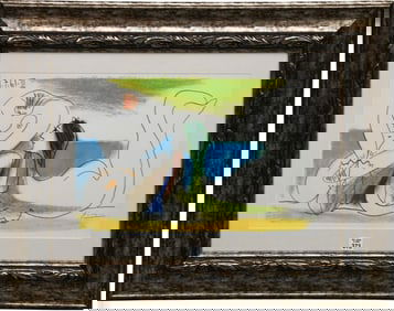 After Pablo Picasso colored Lithograph, "On the Beach,   13-1/2 x 20-1/2 sight. overall framed size