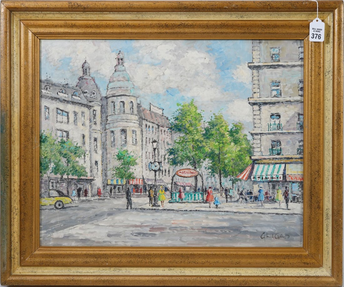 Ota Grigar (Czech, 1910-1968) oil on canvas, Paris street scene by Ulta Grigar, canvas 16 x 20: Ota Grigar (Czech, 1910-1968) oil on canvas, Paris street scene by Ulta Grigar, canvas 16 x 20 inches. overall frame size 21 1/2 x 25 1/2 inches.